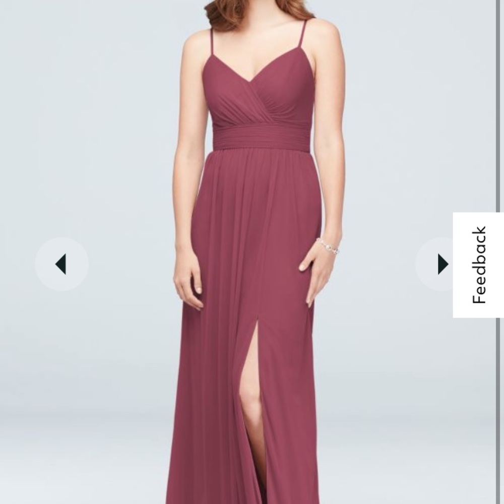 David’s Bridal bridesmaid dress. Spaghetti strapped ruched dress in chianti